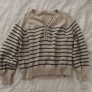 Sezane Beige and Black Striped Sweater